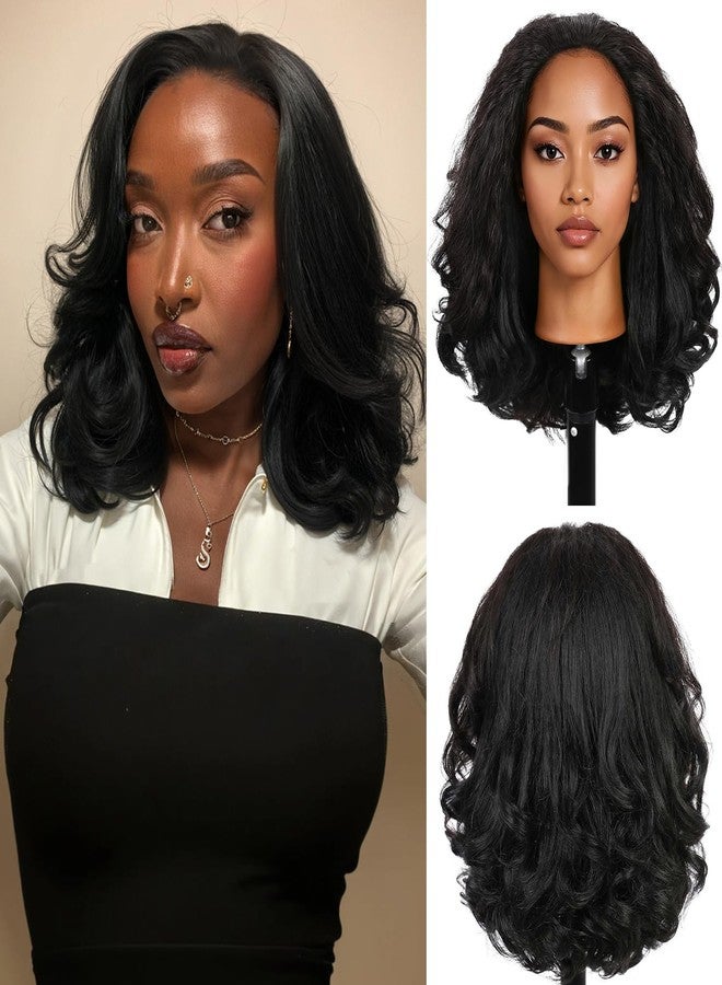 Quantum Love Half Wigs for Black Women Yaki Curly Half Wig with Curly Ends Wear and Go Natural Black Synthetic Glueless Hair14 Inch with Headband - Image 1